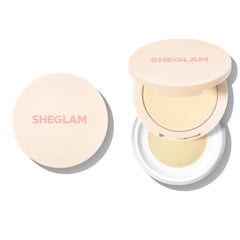 SHEGLAM compact front view showing sleek packaging and dual powders for quick touch-ups