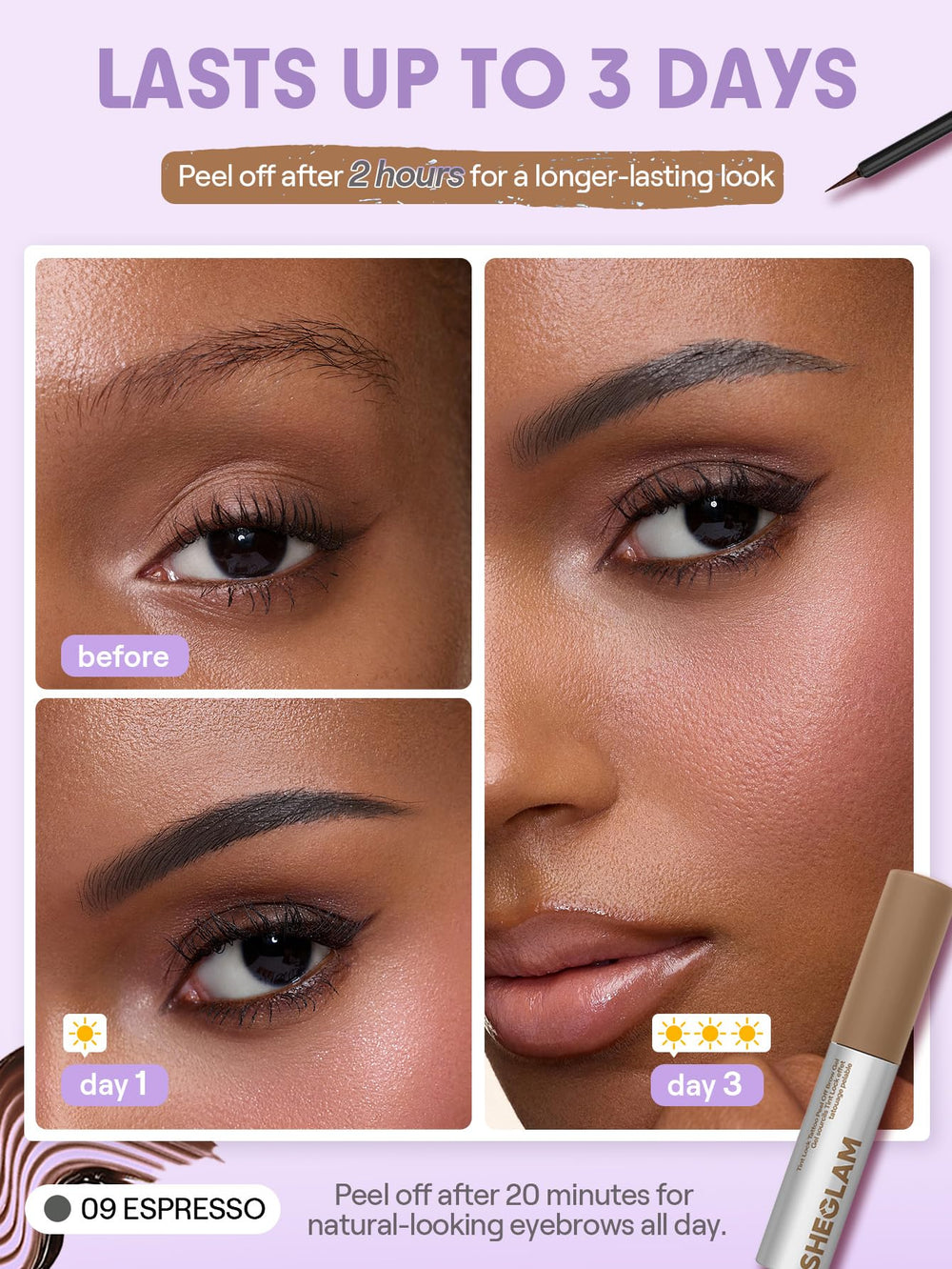 SHEGLAM dried film texture close-up demonstrating peel-off ease and clean removal