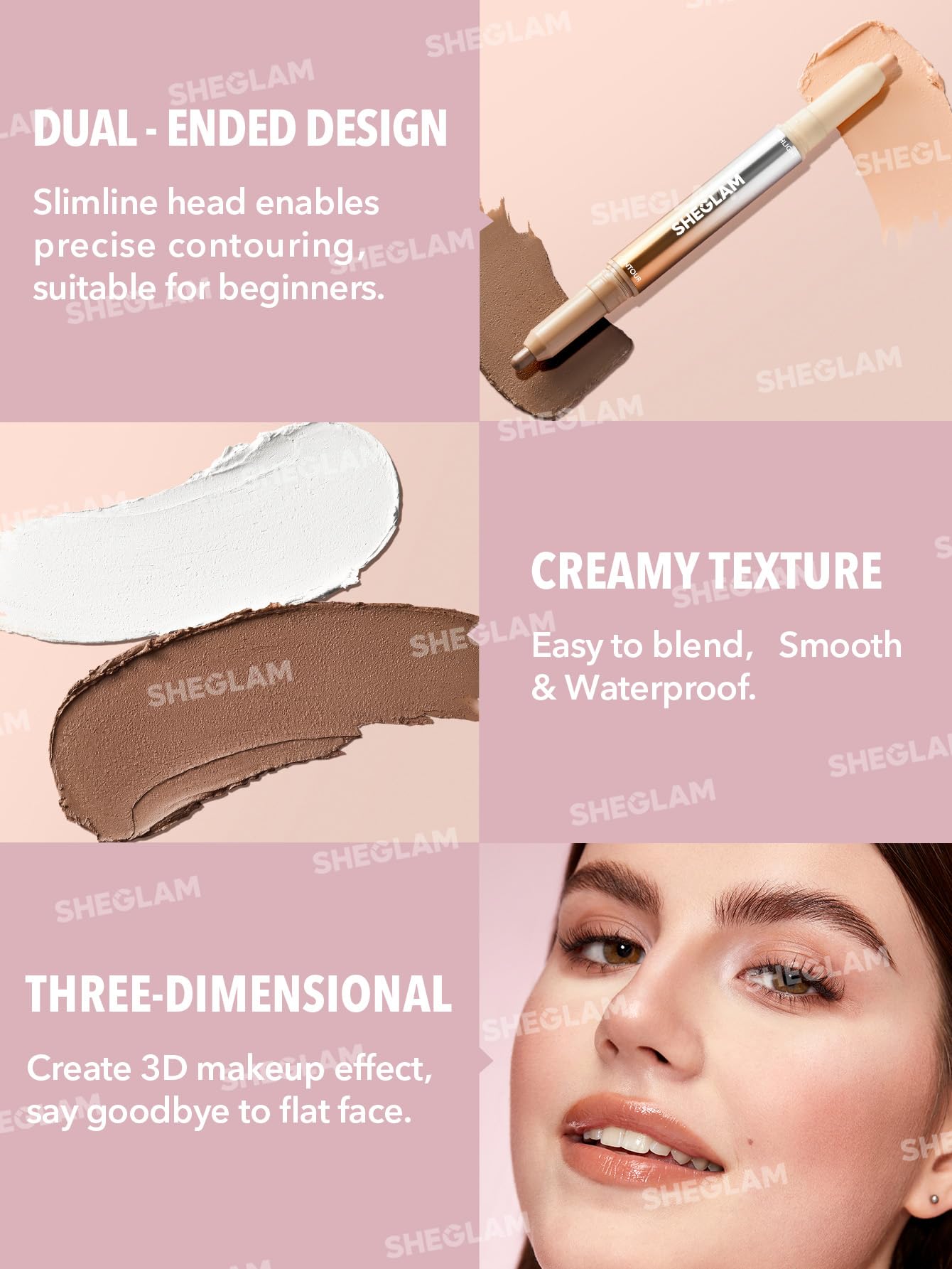 SHEGLAM pen applied on nose demonstrating precise shaping benefit
