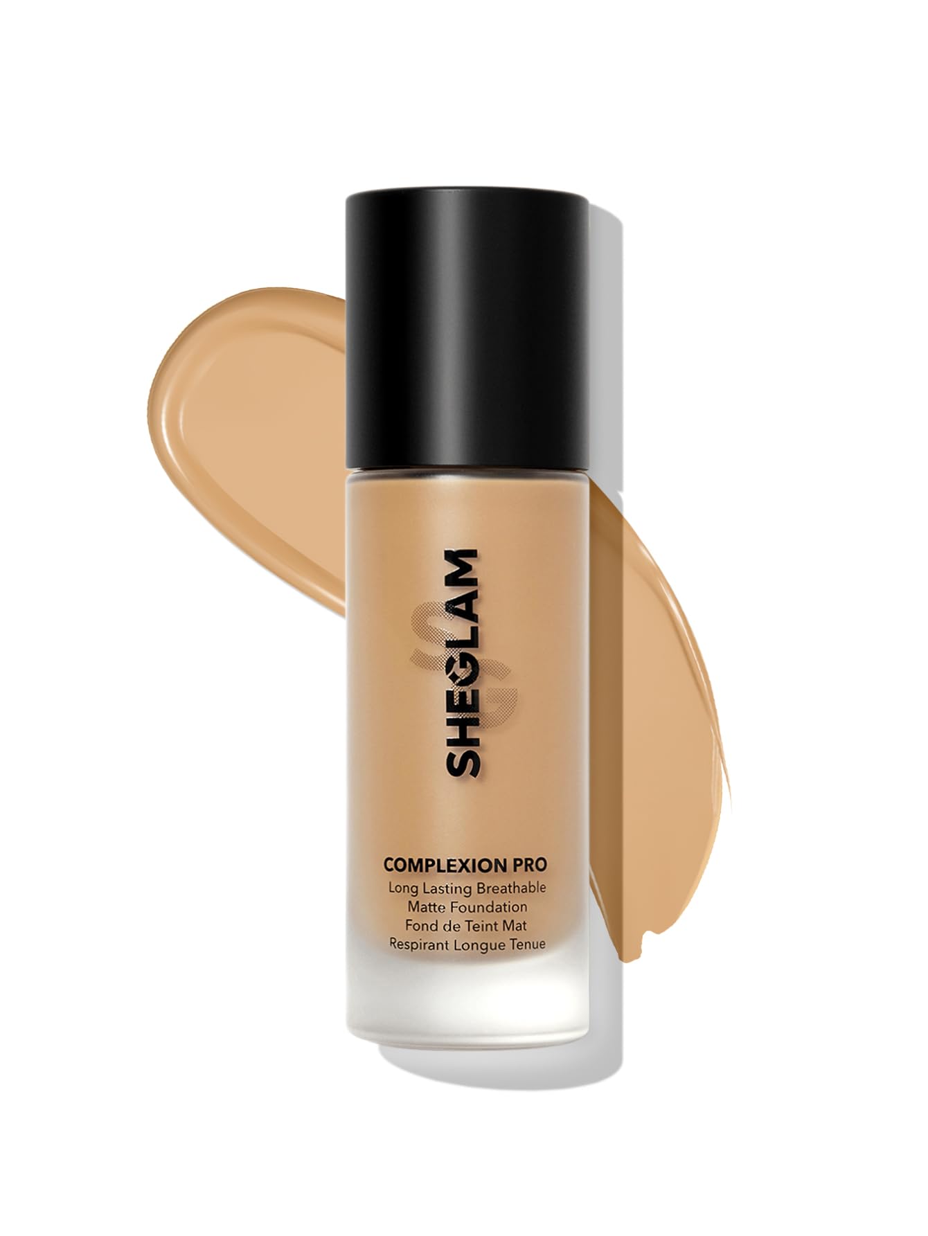 SHEGLAM foundation bottle front Caramel shows shade and full-coverage finish