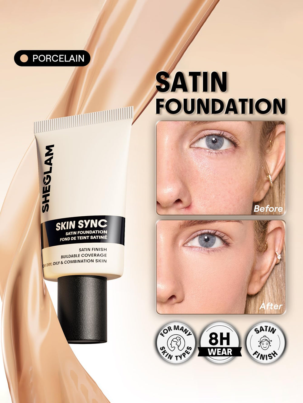 SHEGLAM pump dispensing porcelain foundation for precise control