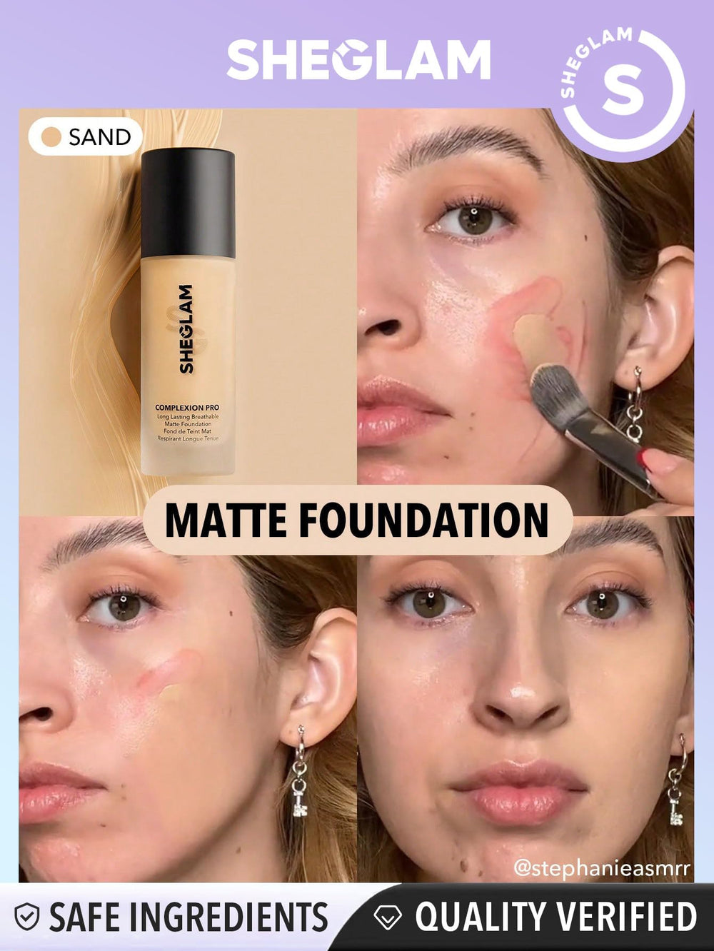 SHEGLAM foundation texture close-up highlighting smooth blendability
