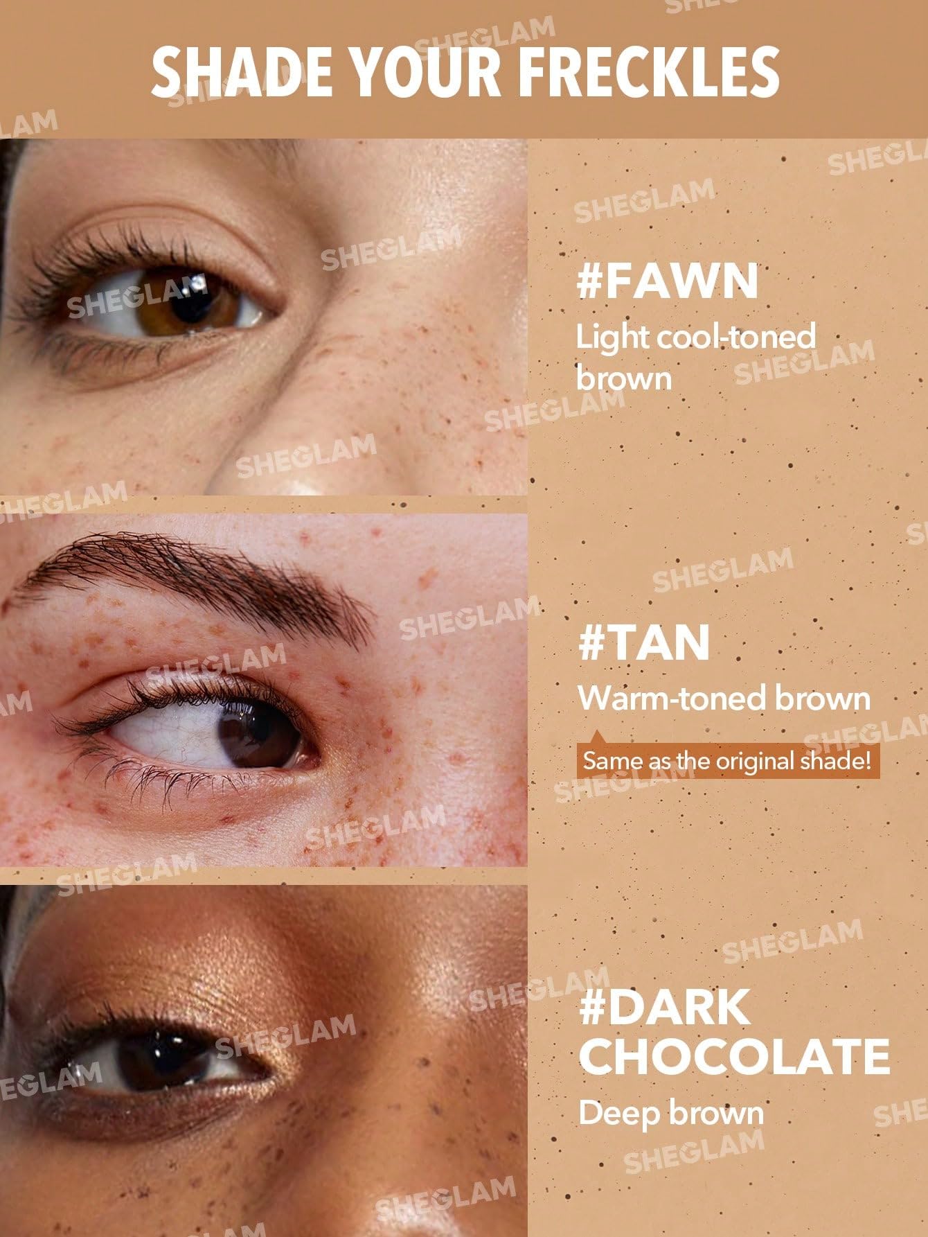 SHEGLAM freckle tint used outdoors creating sun-kissed look
