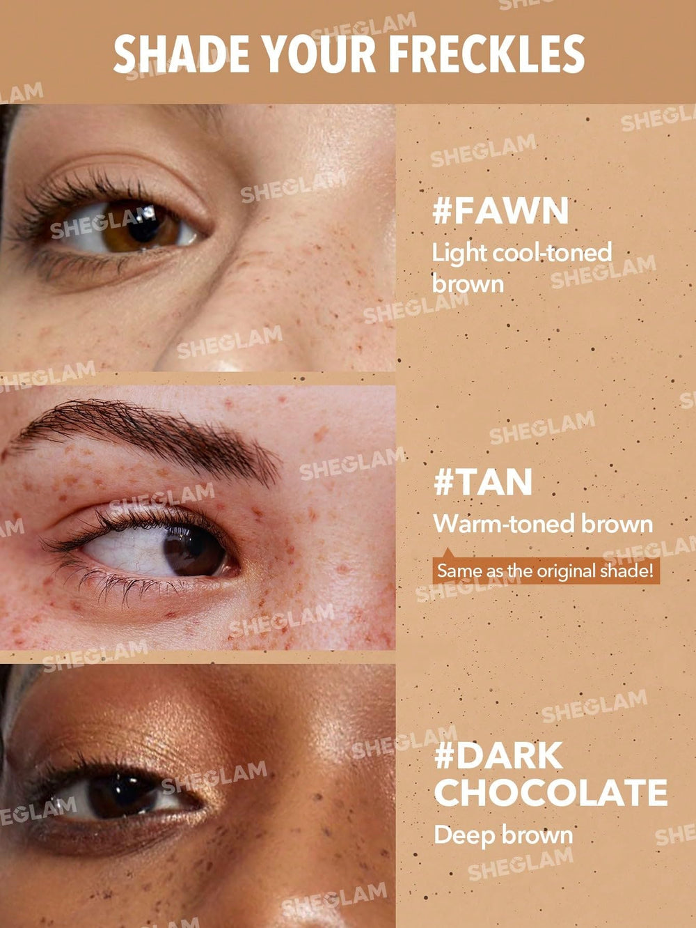 SHEGLAM freckle tint used outdoors creating sun-kissed look