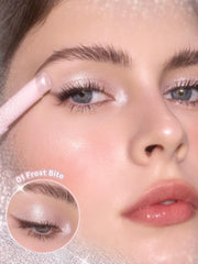 SHEGLAM Frost Bite applied to closed eyelid demonstrating glossy shimmer for eye definition