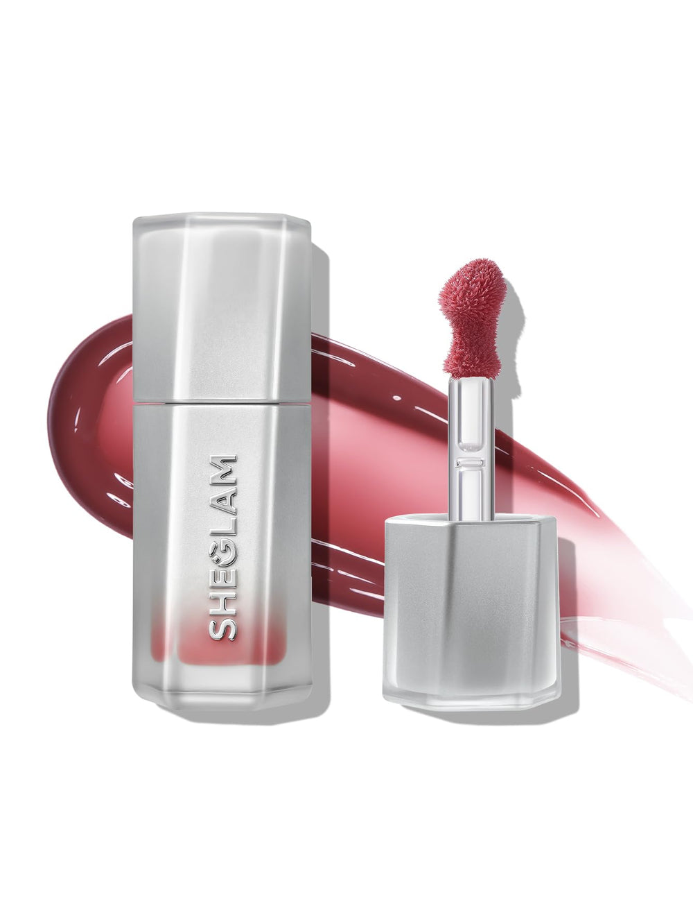 SHEGLAM product front packaging showing glossy tube and label benefits