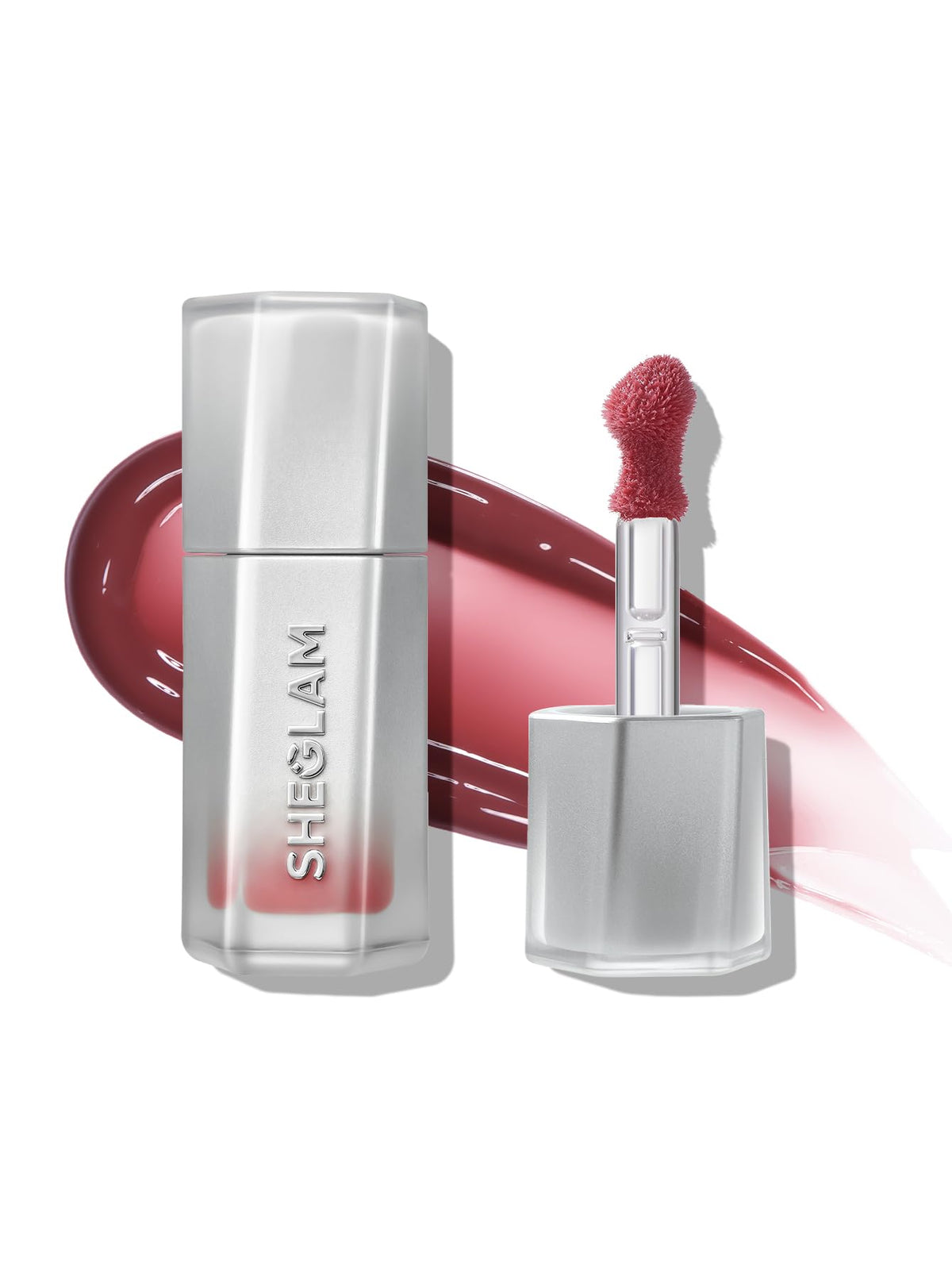 SHEGLAM product front packaging showing glossy tube and label benefits