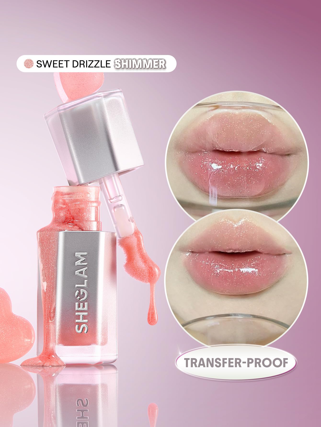 SHEGLAM gloss texture close-up demonstrating smooth, hydrating finish