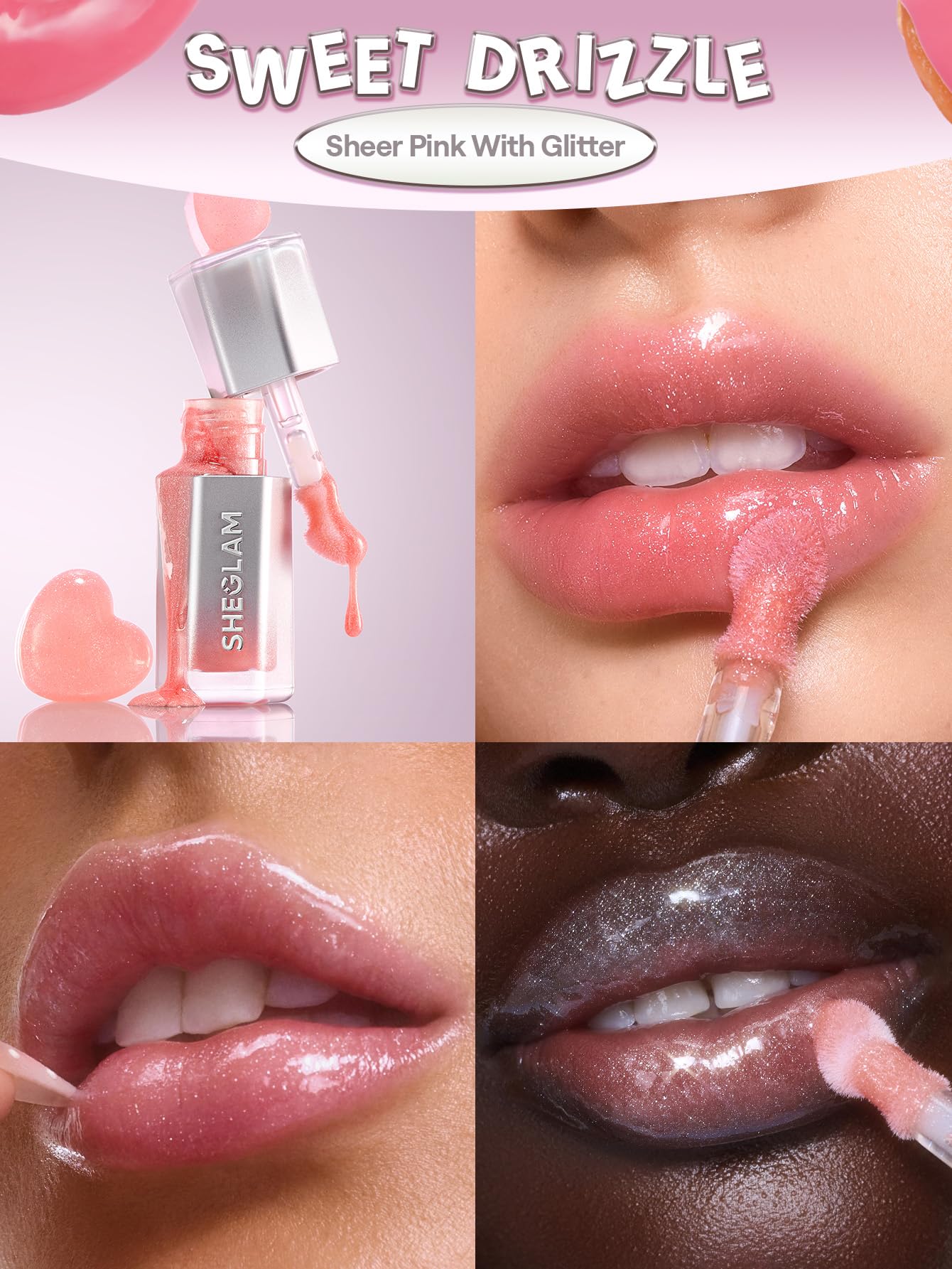 SHEGLAM gloss swatch on arm showing glossy color payoff and sheen