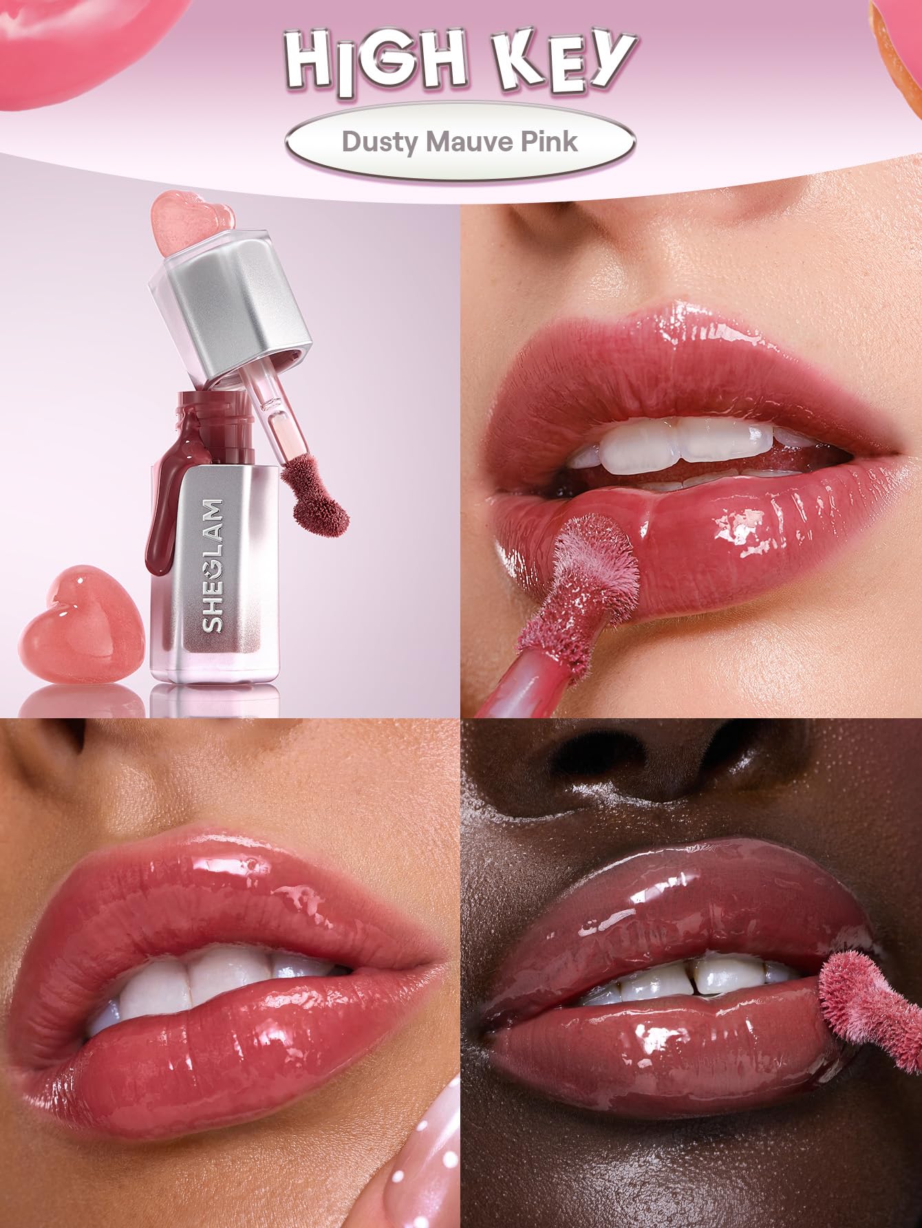 SHEGLAM gloss texture swipe showing water-like glide and mirror shine
