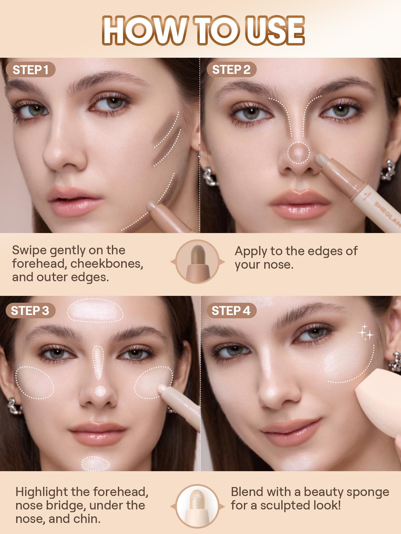 SHEGLAM highlight end on brow bone demonstrating instant lift and glow