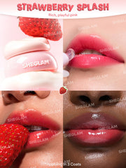 SHEGLAM gloss applied on lips showing glossy strawberry tint