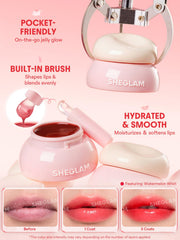 SHEGLAM lip swatches of Watermelon Whirl showing tint and shine