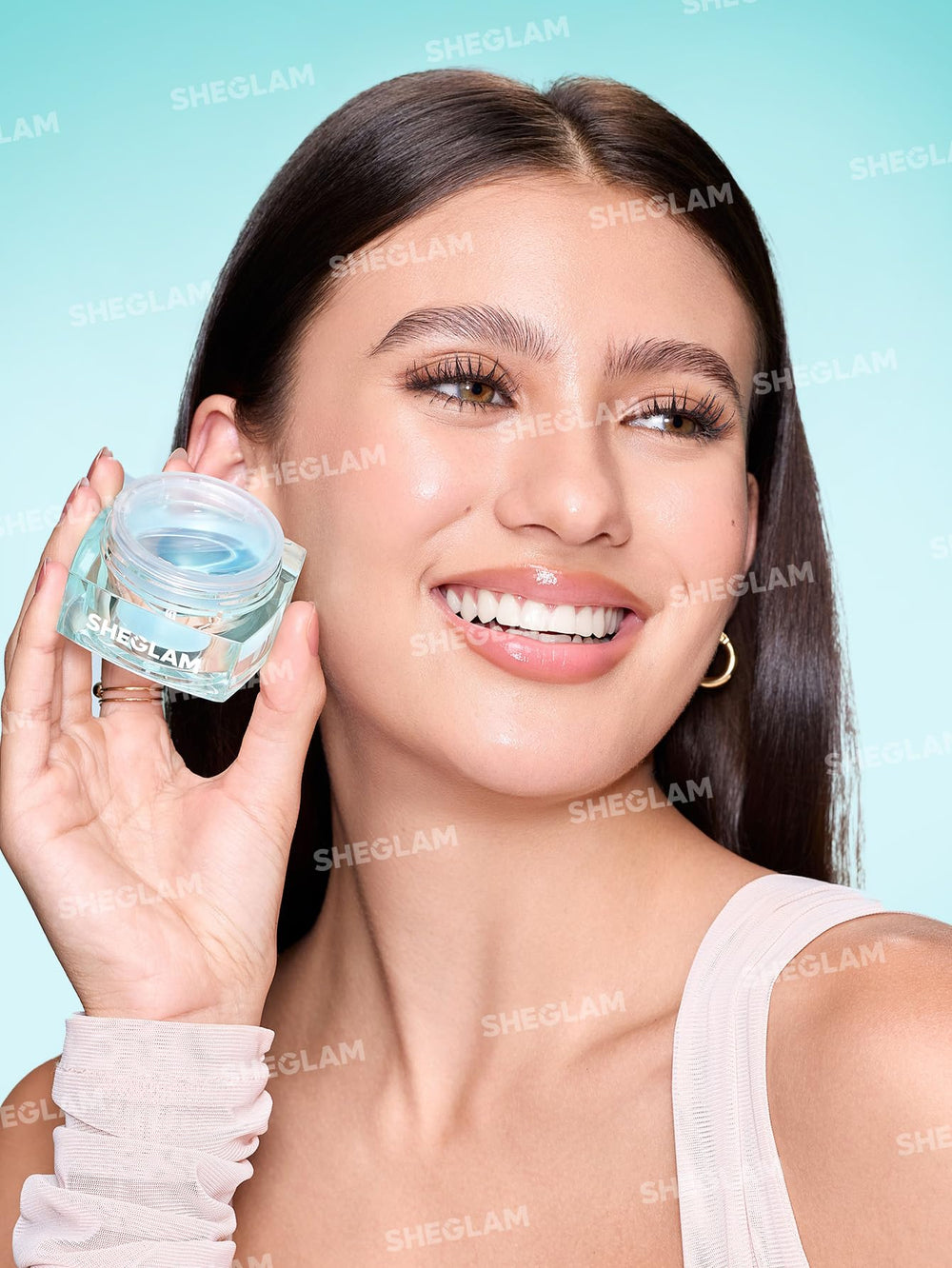 SHEGLAM on vanity in lifestyle shot conveying fresh, dewy skin benefit