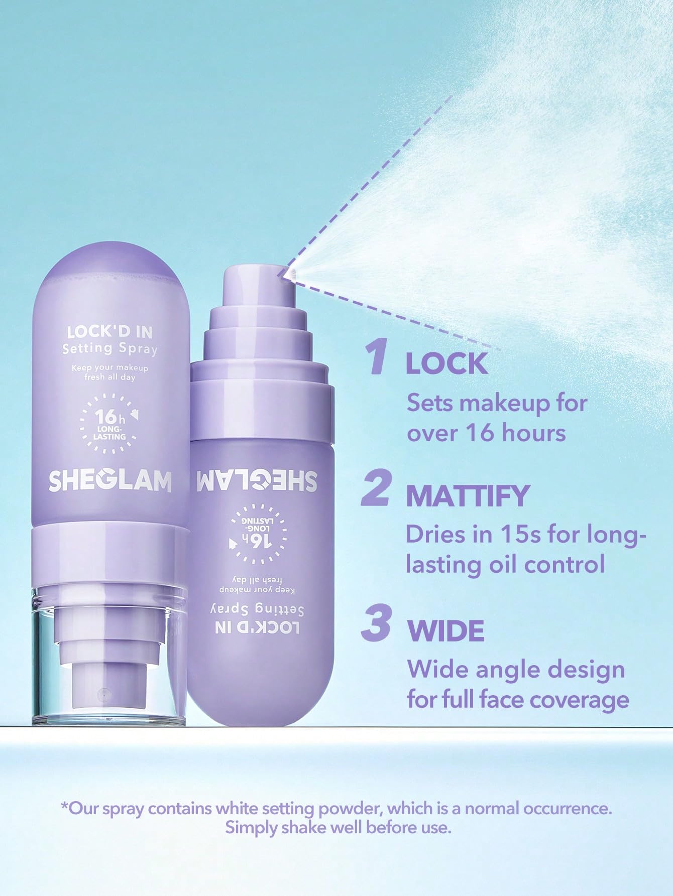 Hand holding SHEGLAM bottle showing convenient travel-friendly size benefit