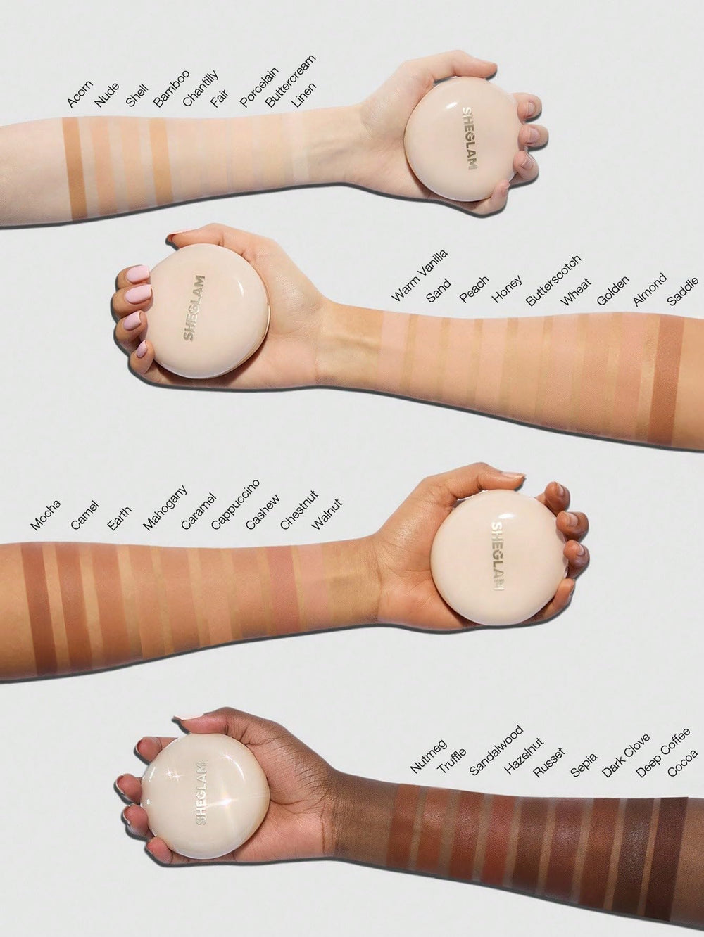 SHEGLAM ingredients label close-up highlighting bisabolol and botanicals benefit