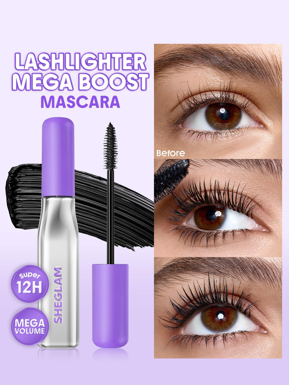 SHEGLAM Lashlighter brush close-up highlighting cone-shaped bristles for precise coating