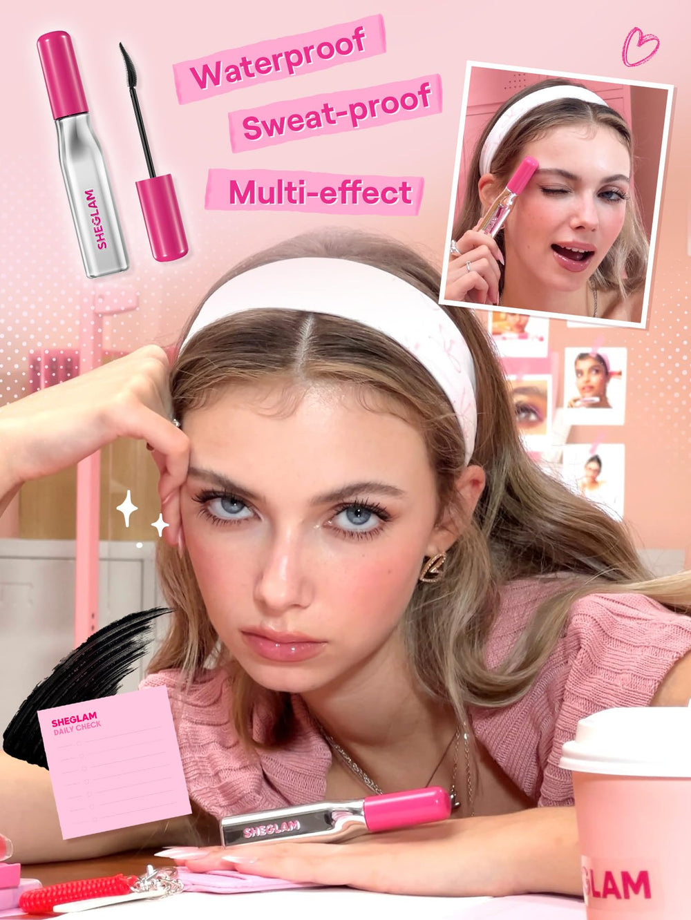 SHEGLAM mascara on bathroom counter for everyday use