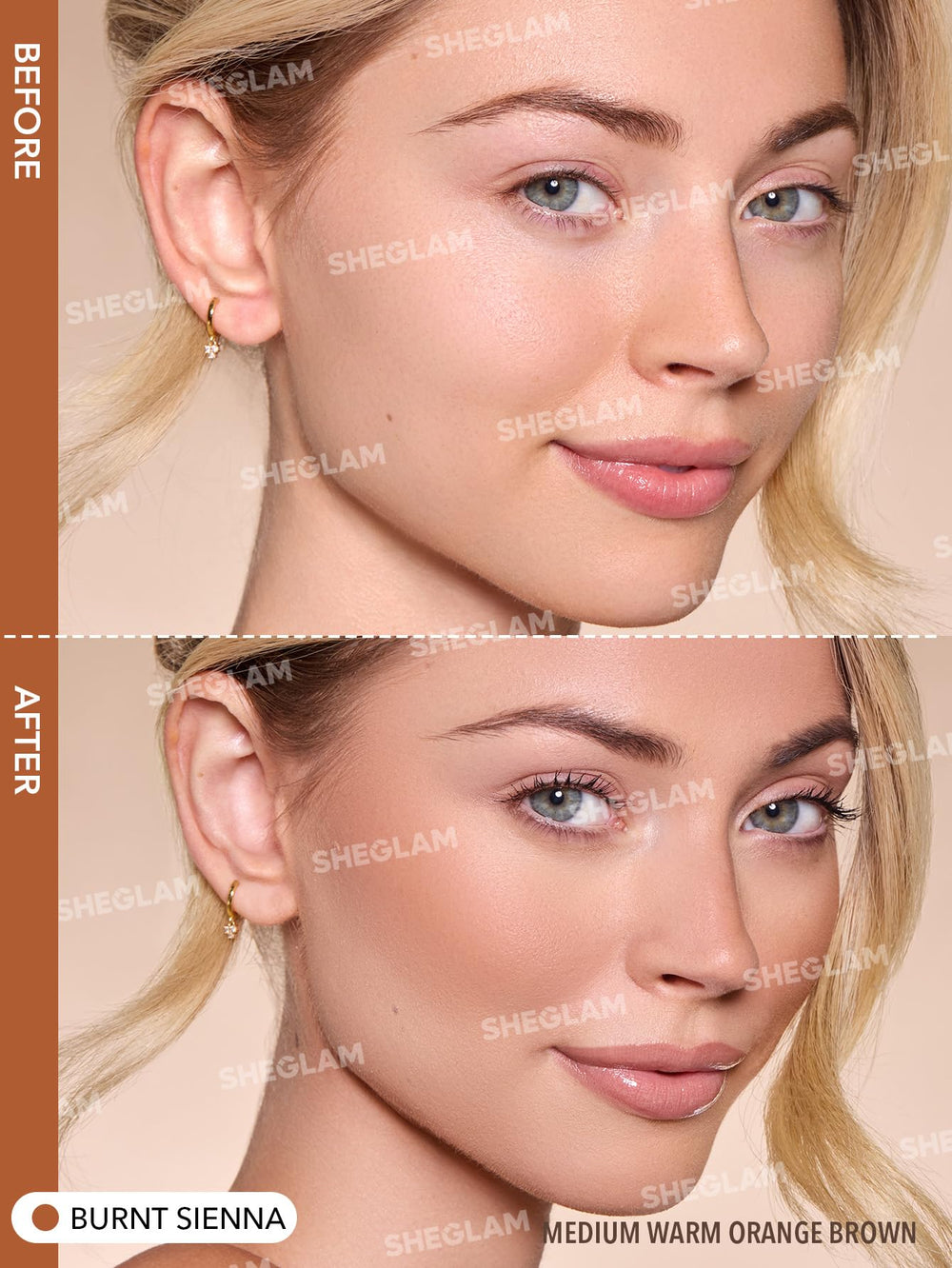 SHEGLAM on model in summer makeup look illustrating warm, sun-kissed radiance