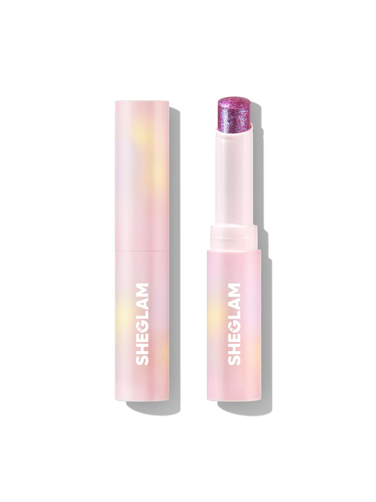 SHEGLAM Lilac Luster front stick showing applicator and shade benefit