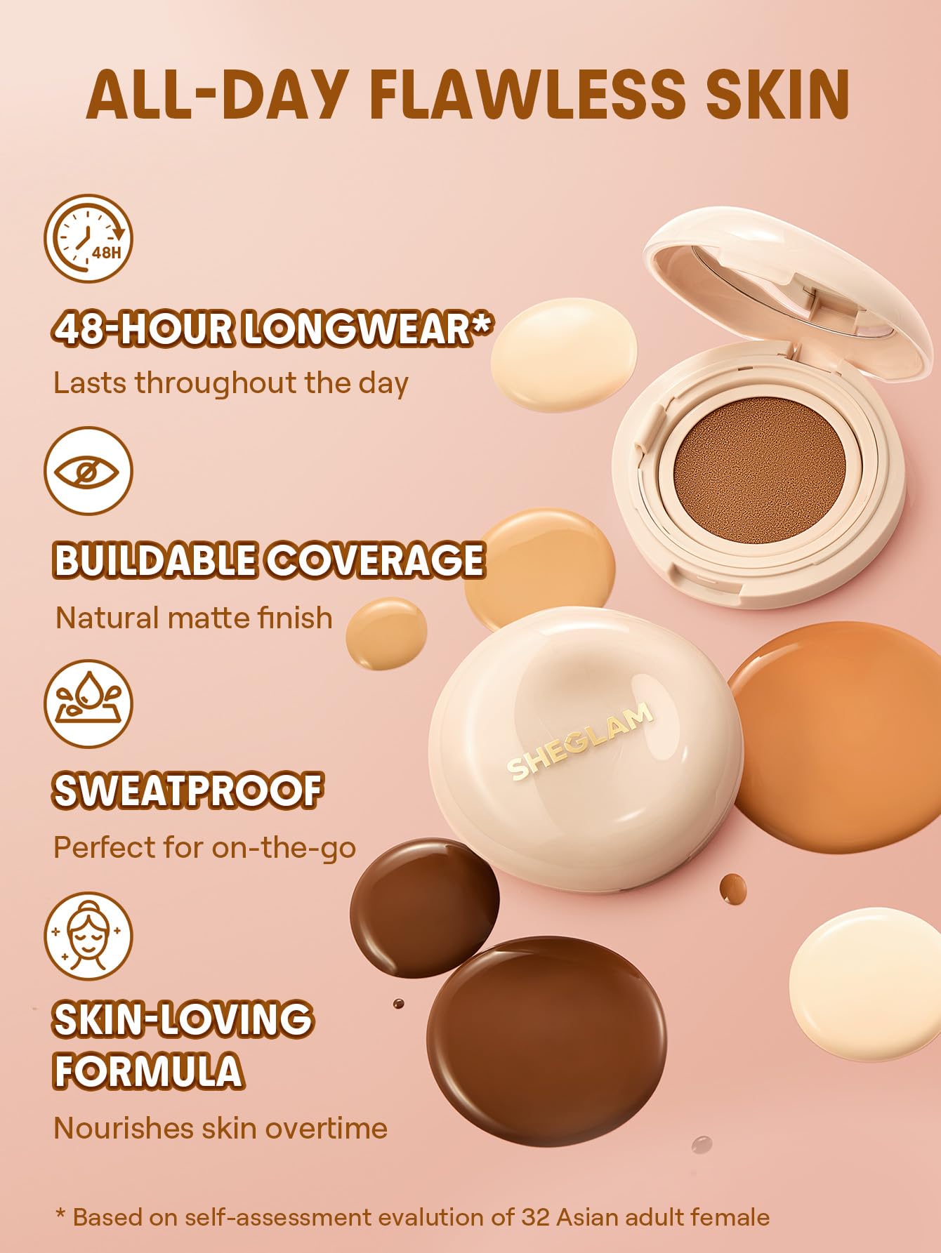SHEGLAM foundation texture swatch demonstrating smooth liquid-to-powder finish