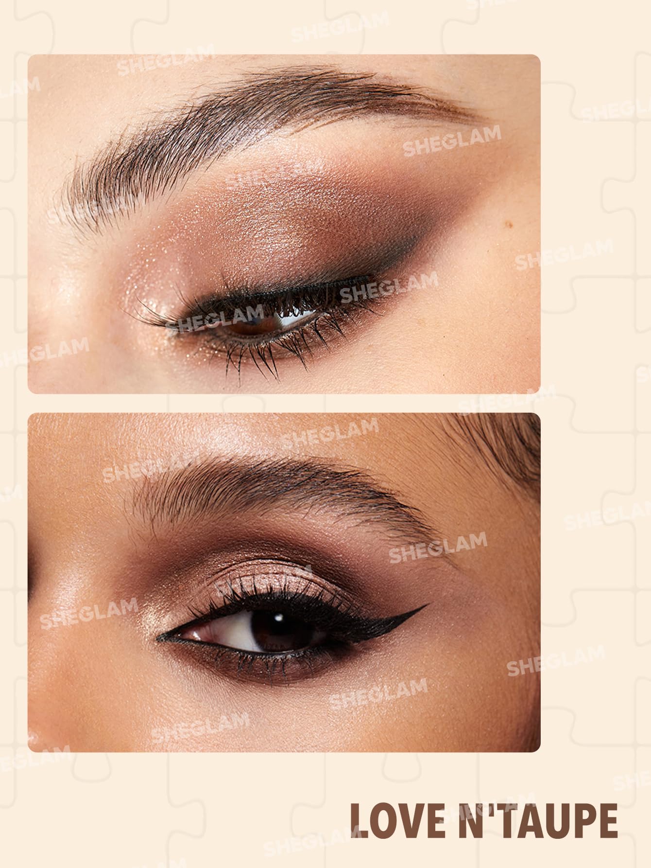 SHEGLAM Love N' Taupe applied on eye showing smooth blend and subtle shimmer highlight