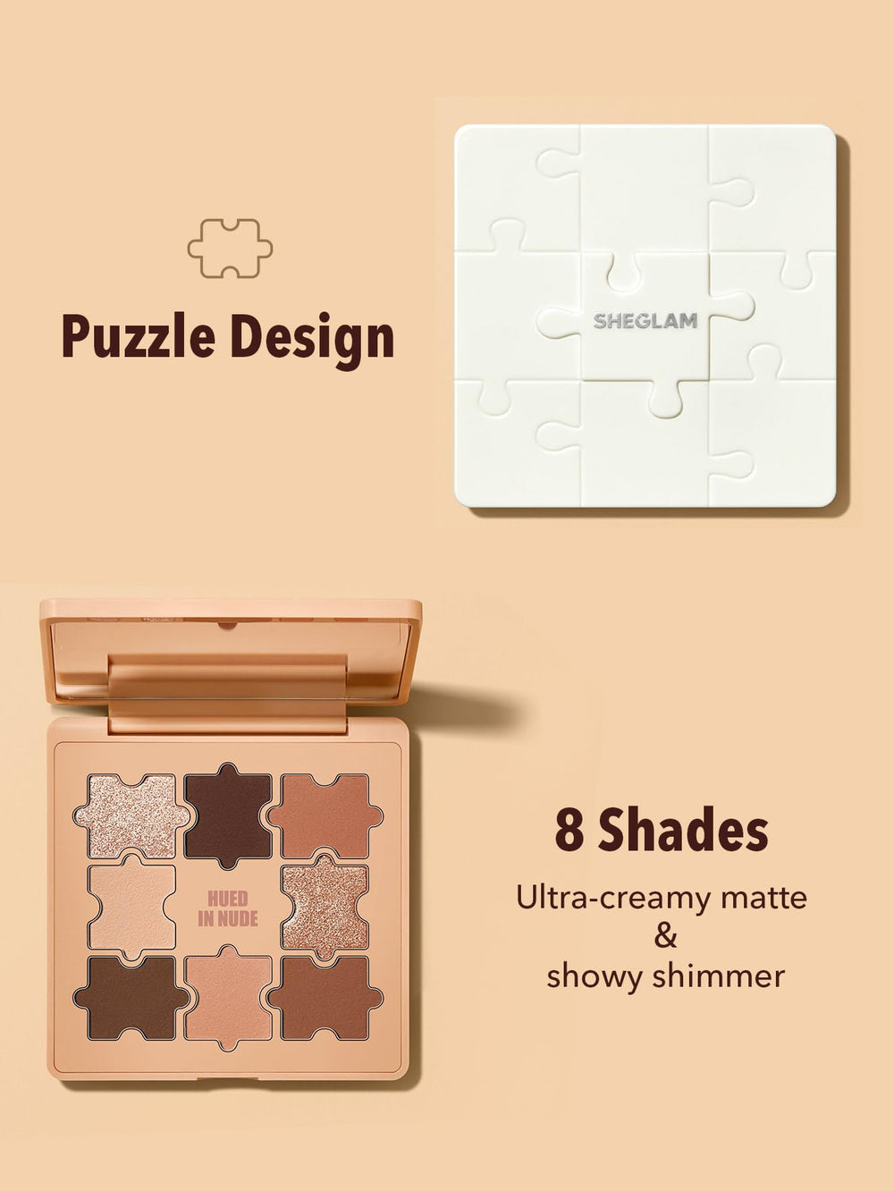 SHEGLAM Love N' Taupe held in hand to show compact scale and travel-friendly size