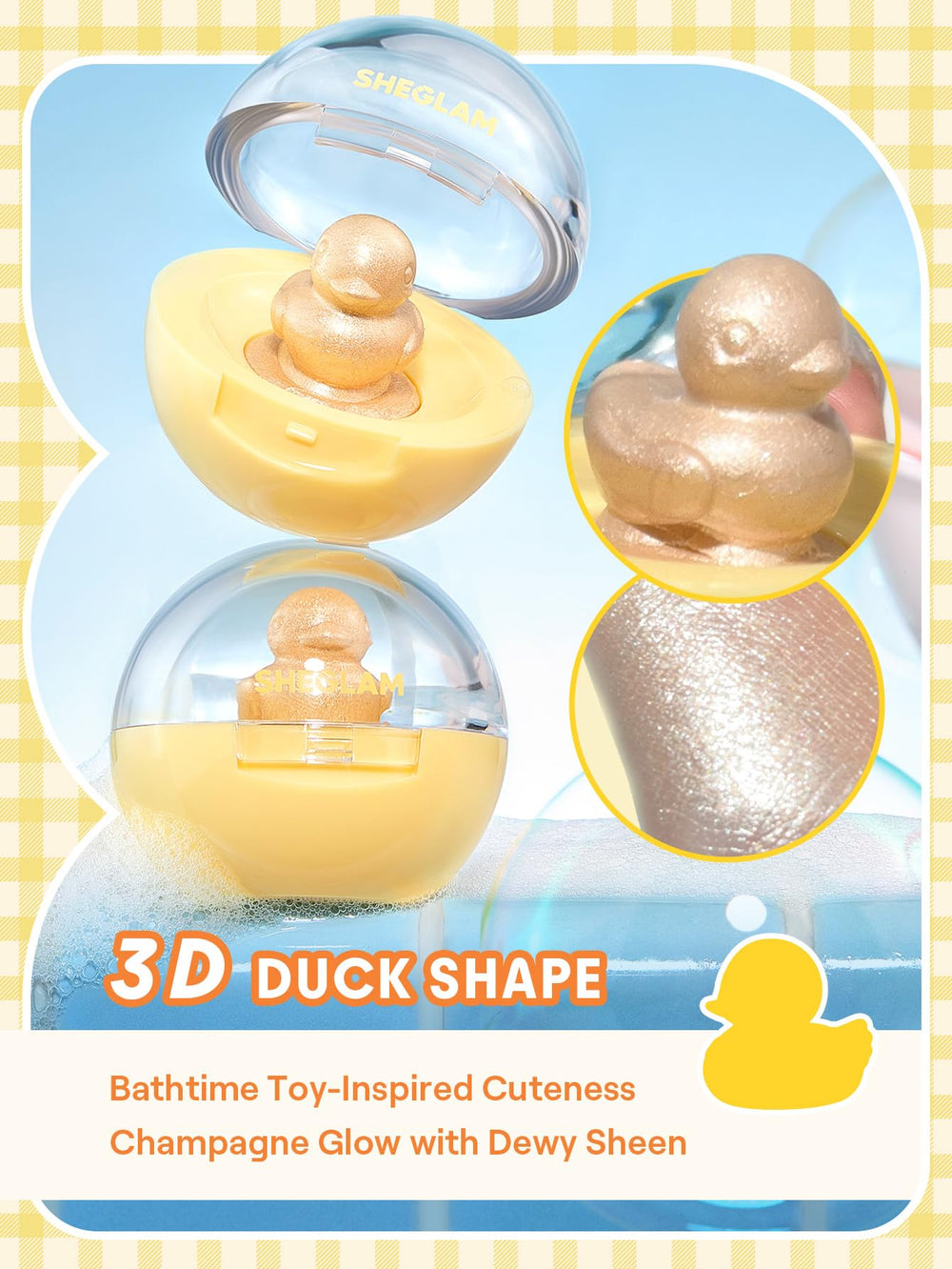 SHEGLAM Lucky Duck top view detail highlighting compact design and easy pickup benefit