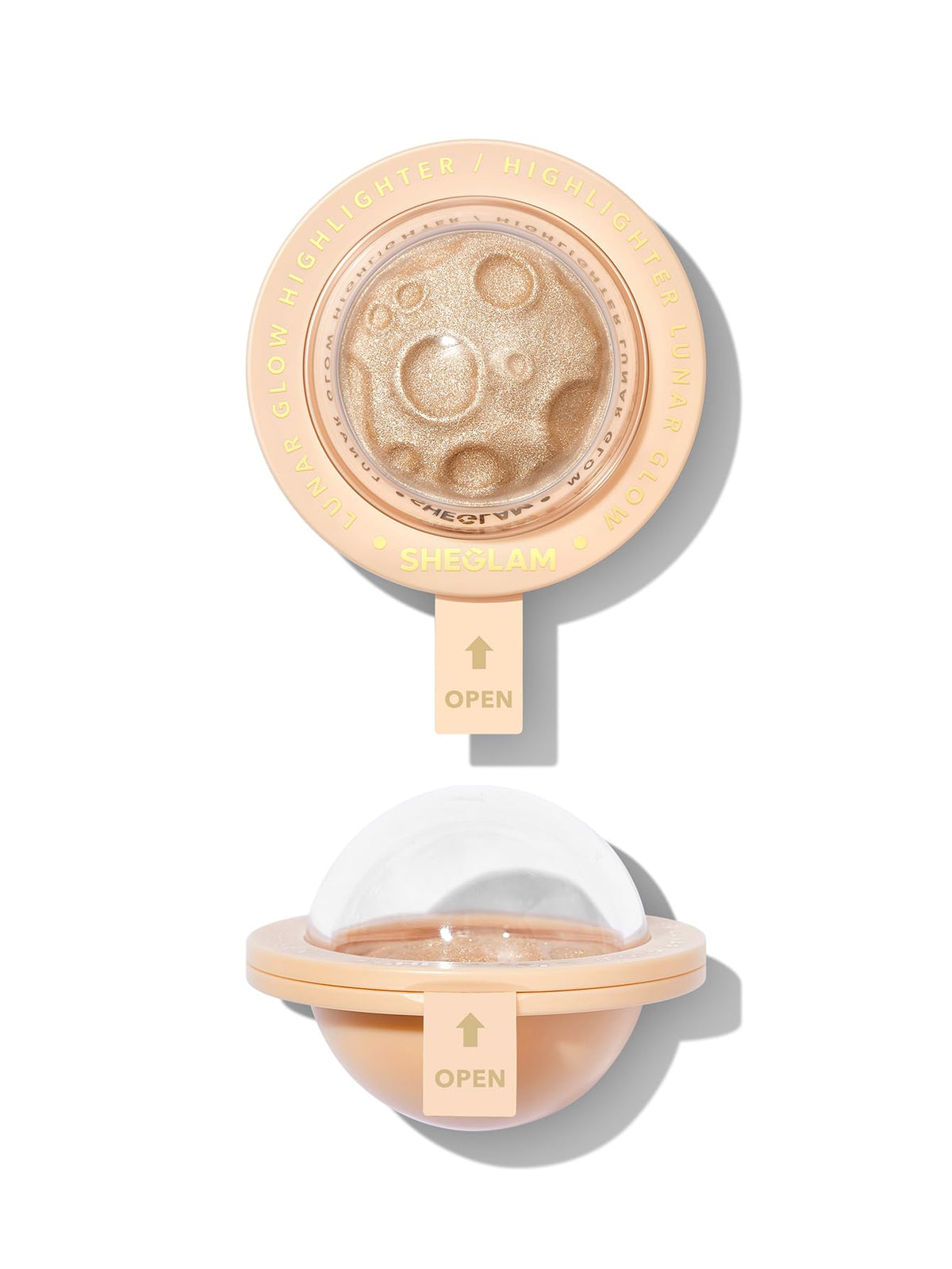 SHEGLAM compact front view showing sleek UFO shape and portable design benefit