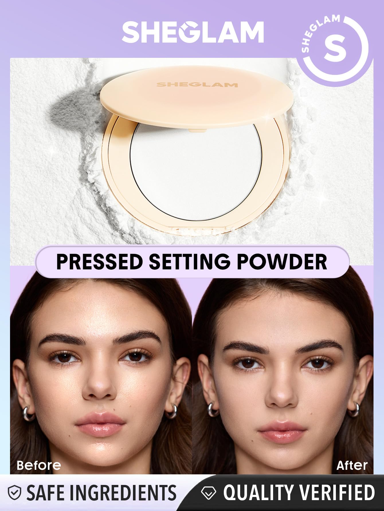 SHEGLAM powder being applied with brush showing mattifying, non-cakey benefit