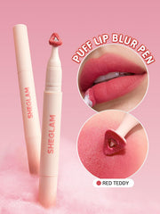 SHEGLAM lip swatch closeup of Red Teddy showing cloud-blurred matte effect