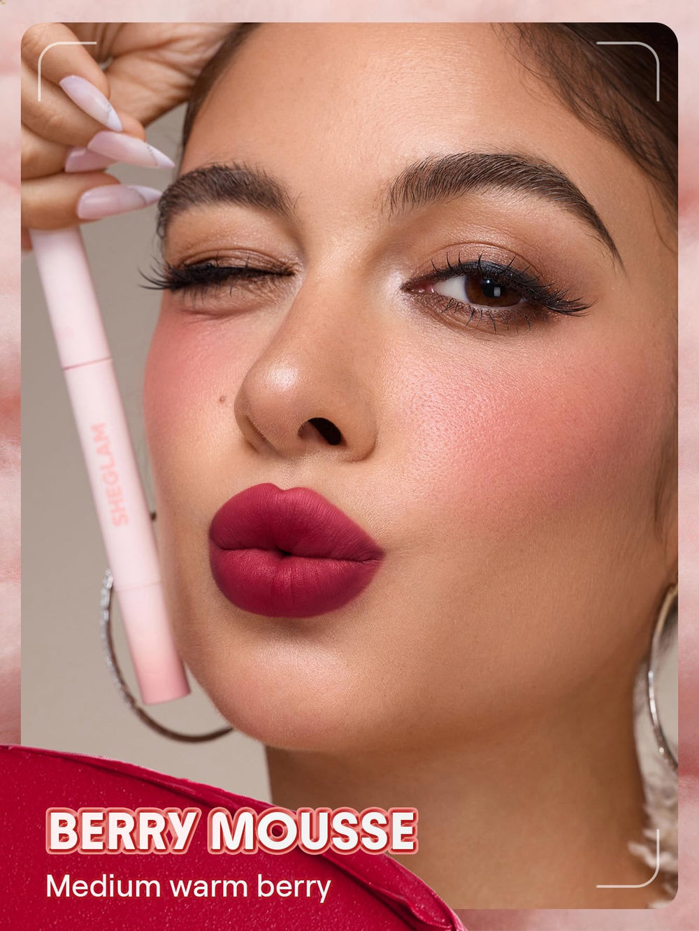 SHEGLAM swatch of Berry Mousse texture highlighting smooth, buildable color