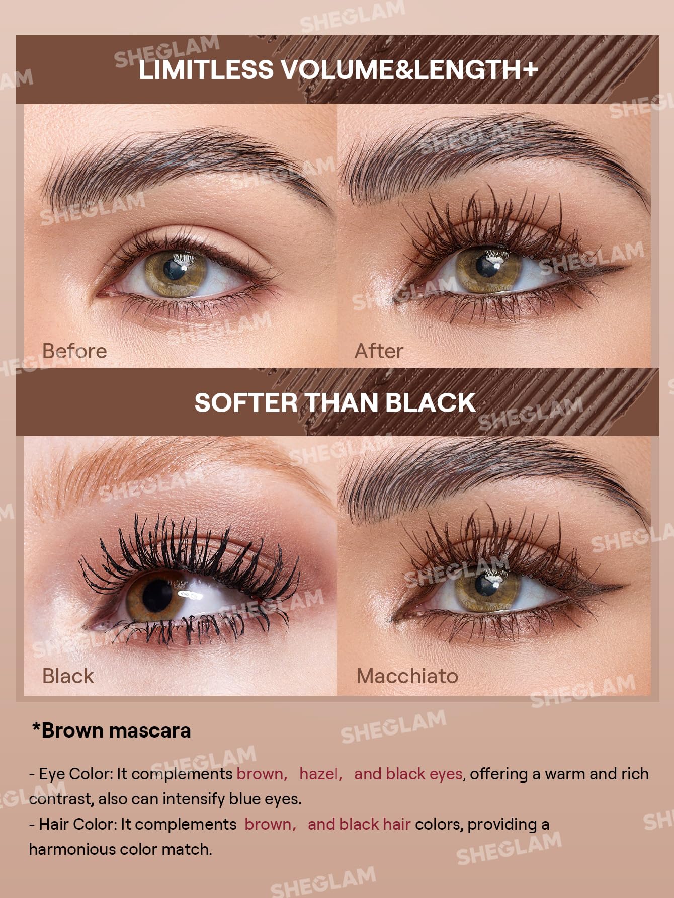 SHEGLAM mascara Macchiato wand extended highlighting applicator for precise application