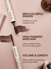 SHEGLAM mascara Macchiato next to shade card illustrating true Macchiato color