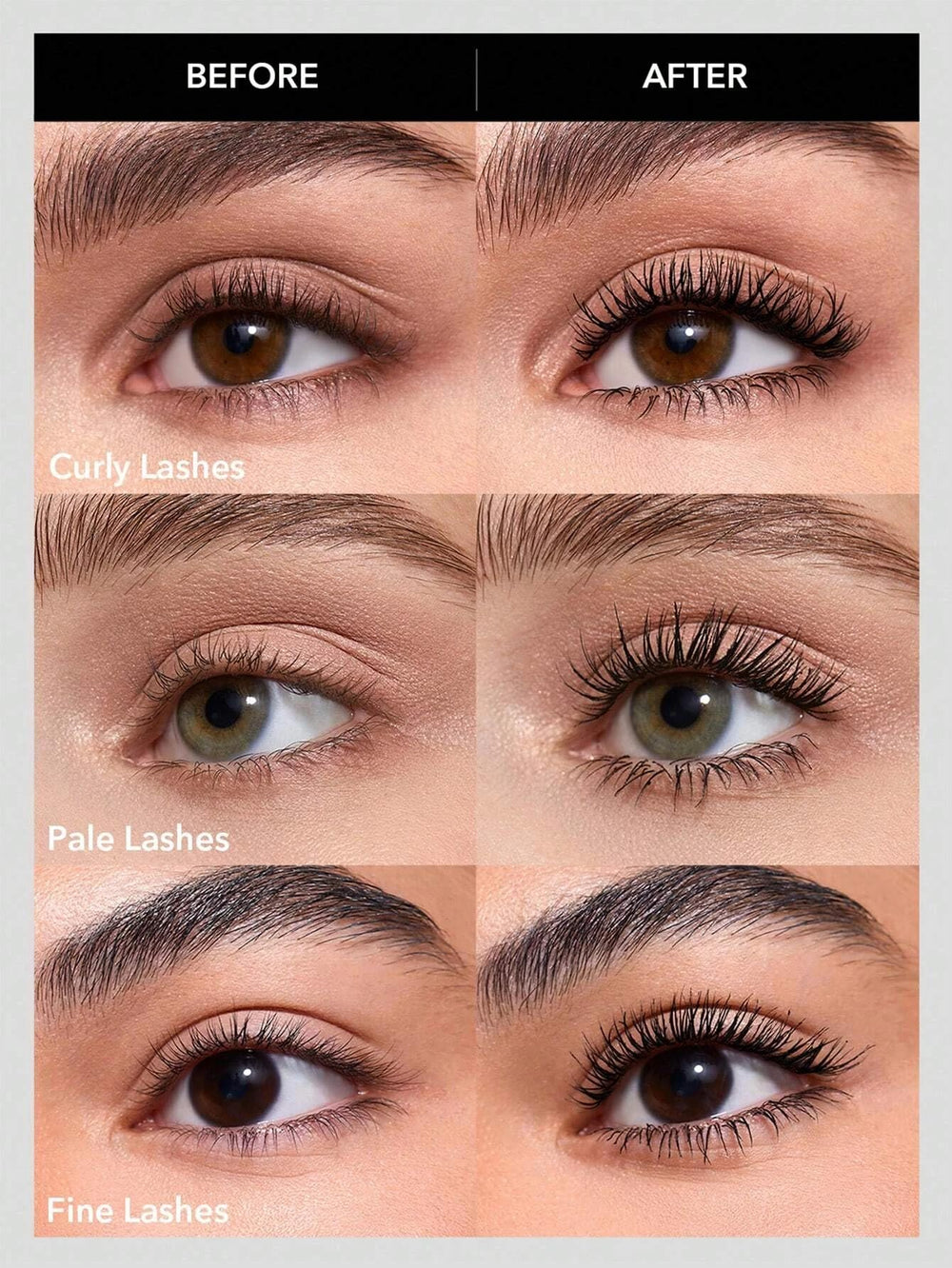 SHEGLAM mascara applied on eye close-up enhancing length and definition