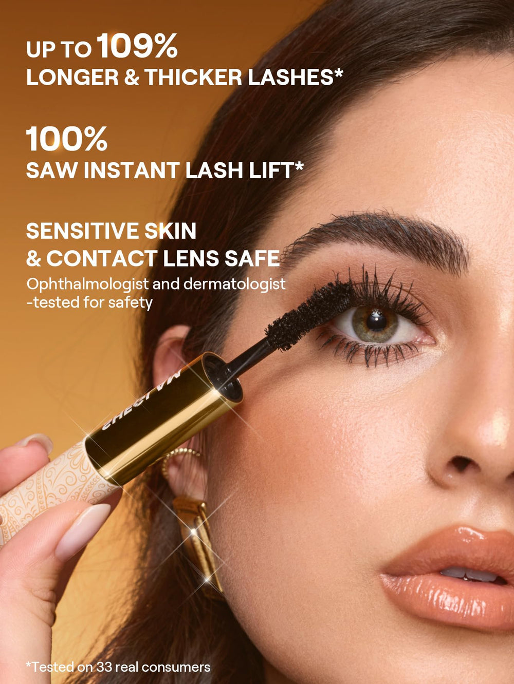 SHEGLAM mascara next to coin indicating compact, travel-friendly size