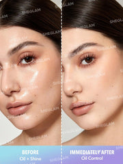 SHEGLAM matte finish on skin close-up showing reduced shine benefit