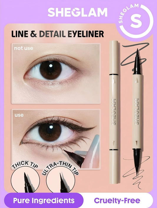 SHEGLAM fine-tip close-up demonstrating precise black lines