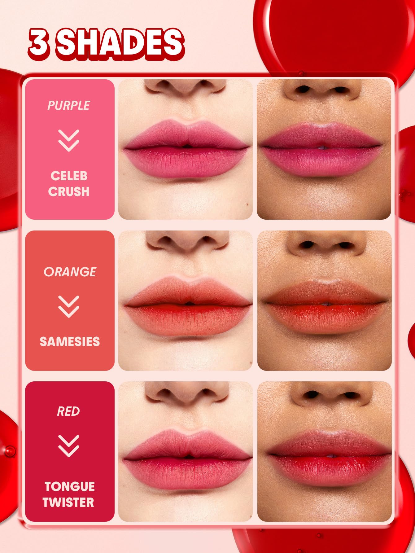 SHEGLAM applied on model lips demonstrating natural flushed color effect
