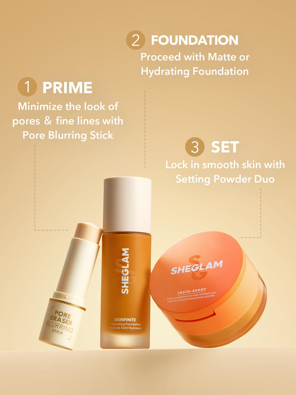 SHEGLAM primer texture close-up showing smooth matte finish for blurred pores