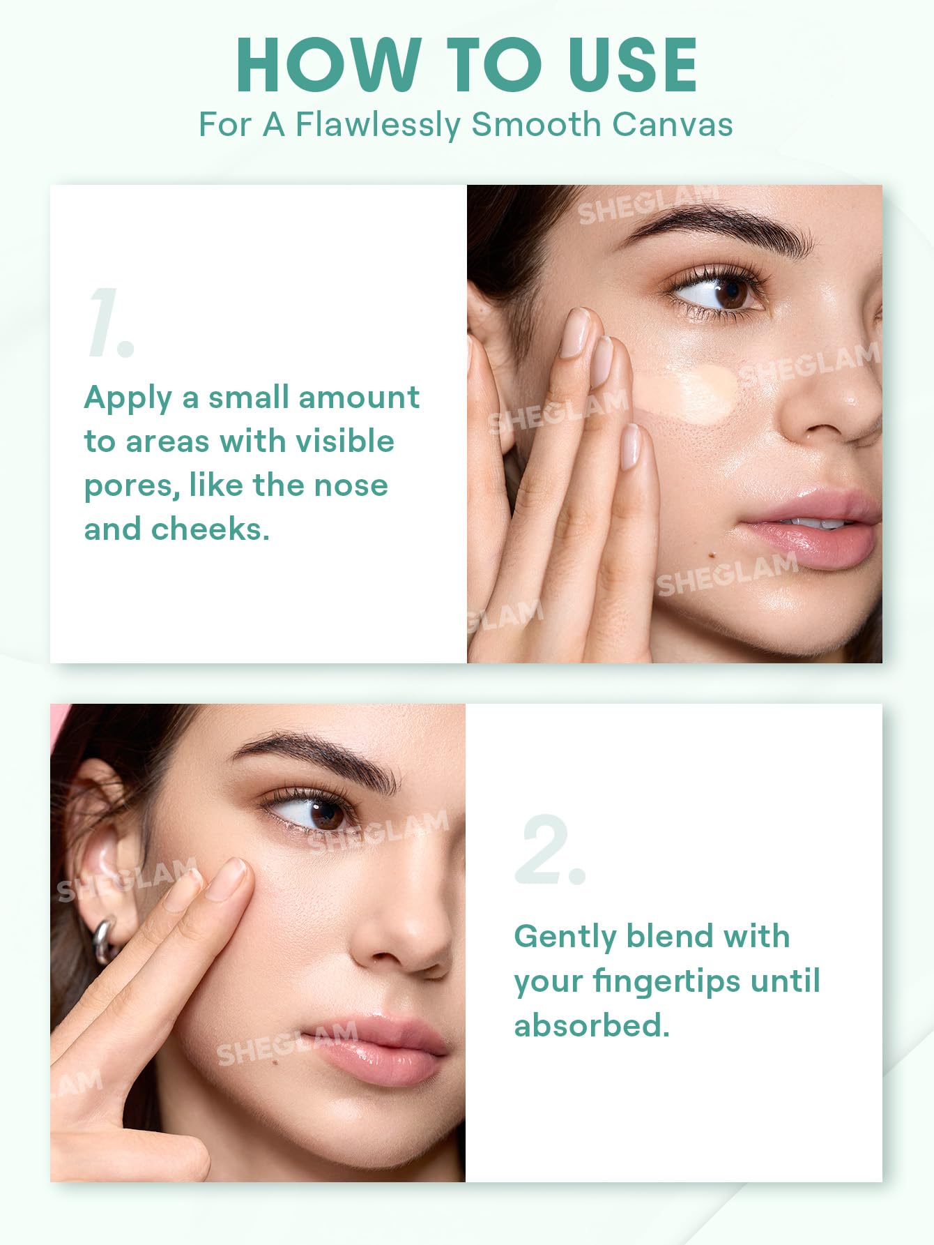 SHEGLAM primer texture close-up highlighting smooth, lightweight finish for seamless makeup