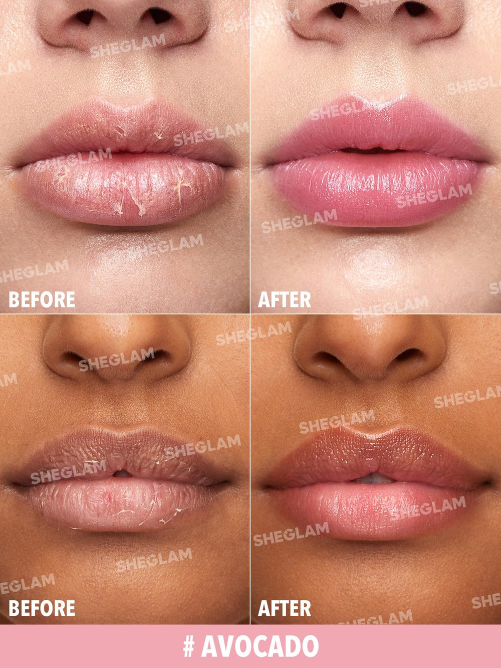 SHEGLAM Pout PHresh Avocado open bullet displaying lip balm surface benefit: easy application
