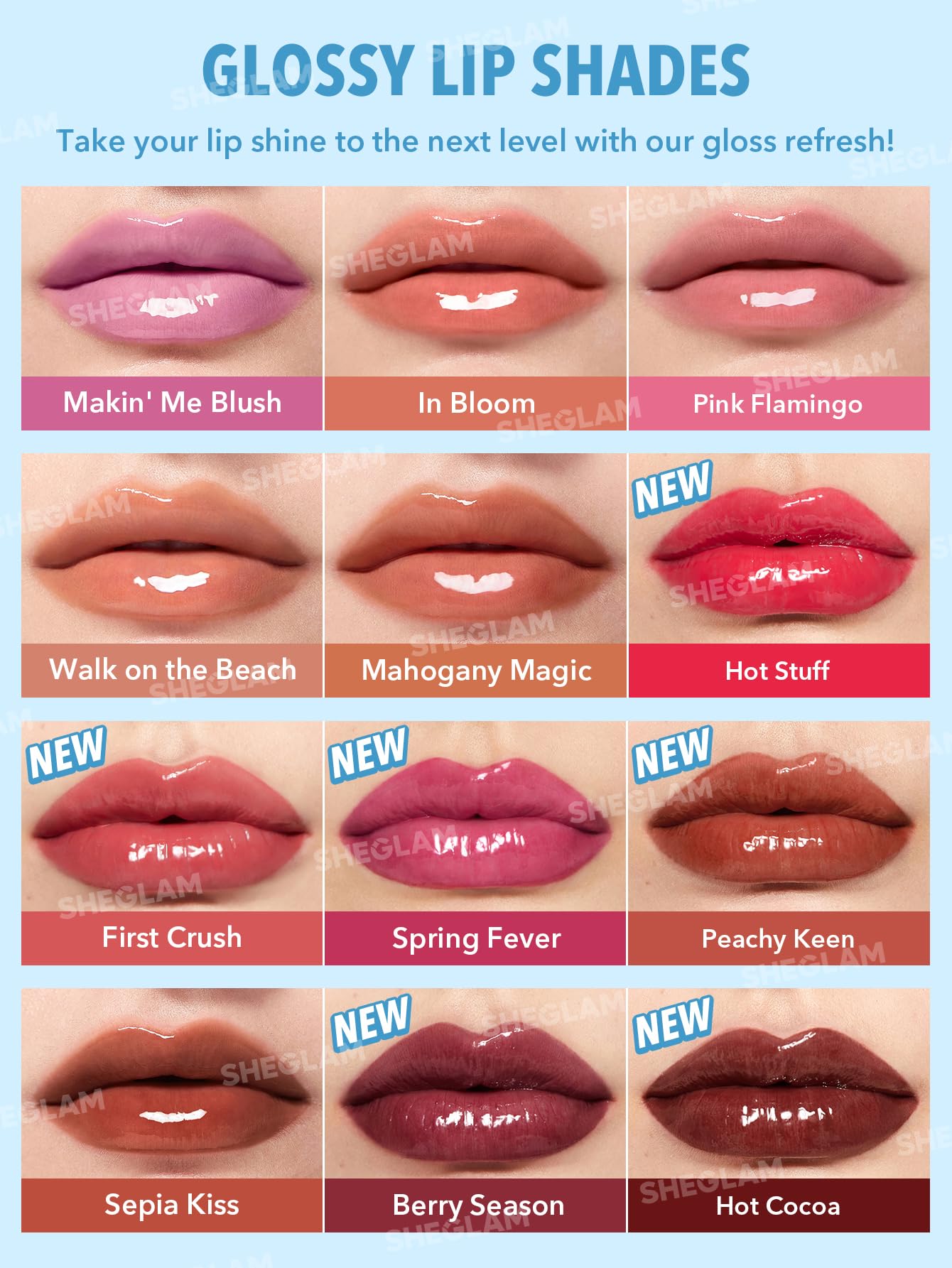 SHEGLAM gloss with coconut oil droplet highlighting moisturization
