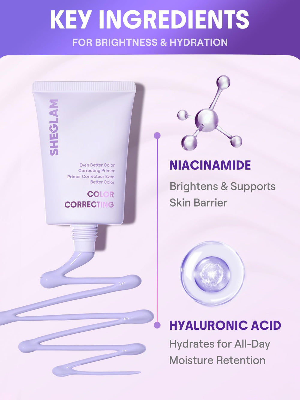 SHEGLAM pump action detail highlighting precise dispensing and no-waste application