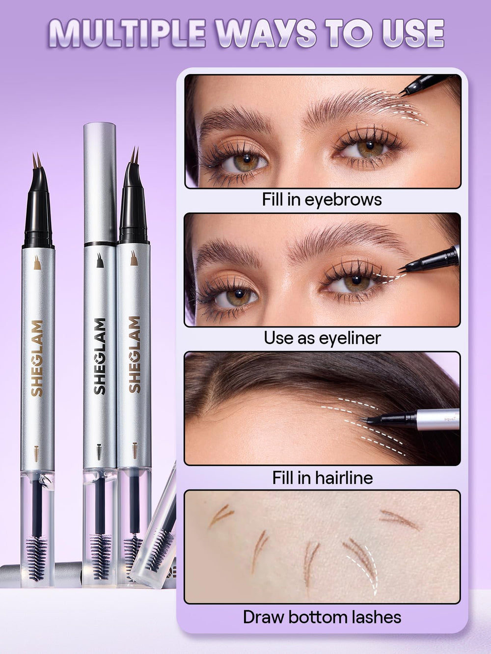 SHEGLAM gel applicator and spoolie detail for shaping and holding brows benefit