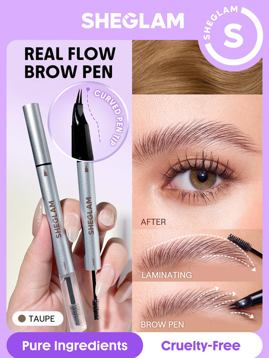 SHEGLAM close-up of two-prong tip creating hair-like strokes for natural brows