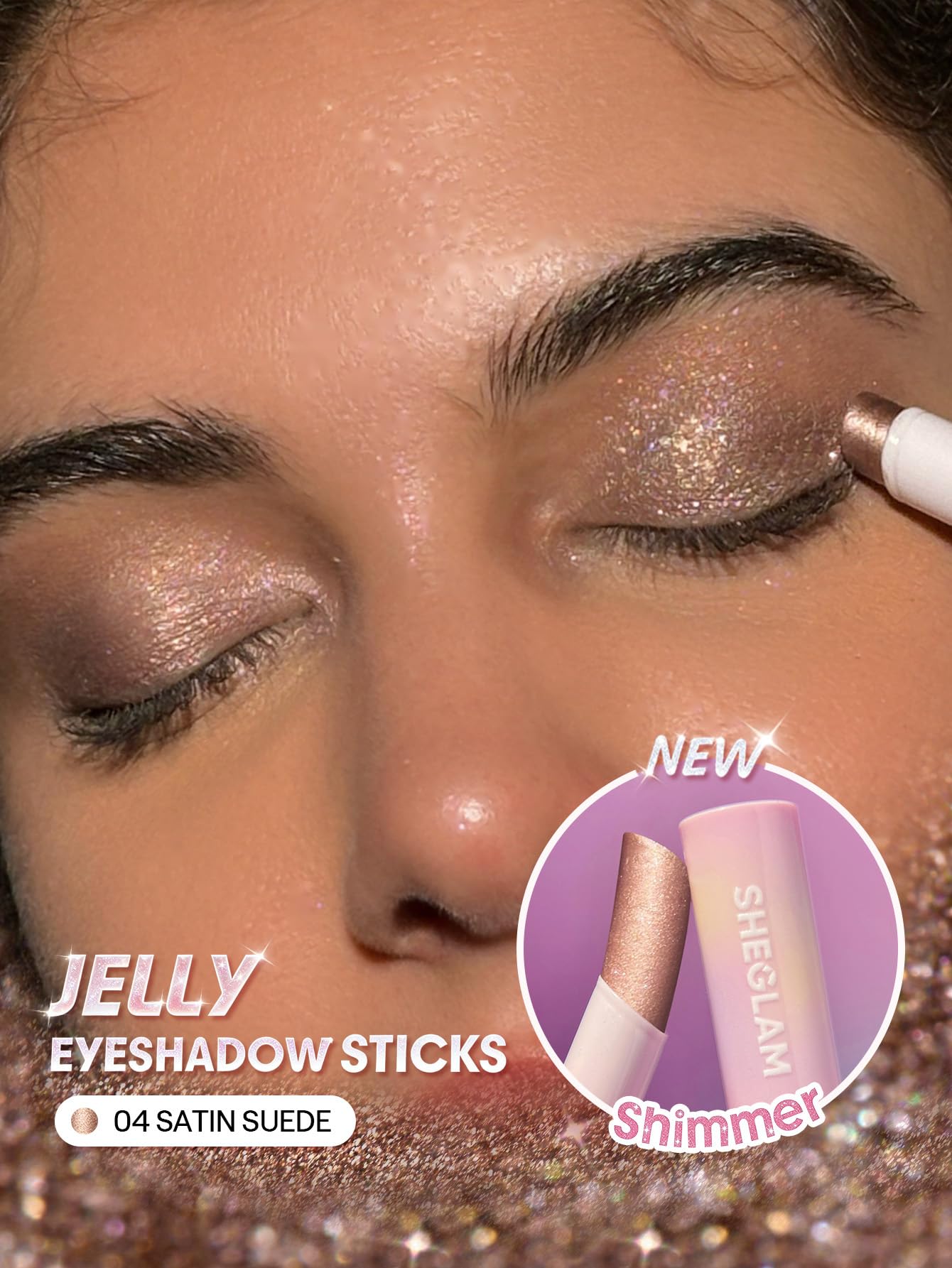 SHEGLAM Satin Suede texture swipe displays jelly finish and buildable sheen benefit