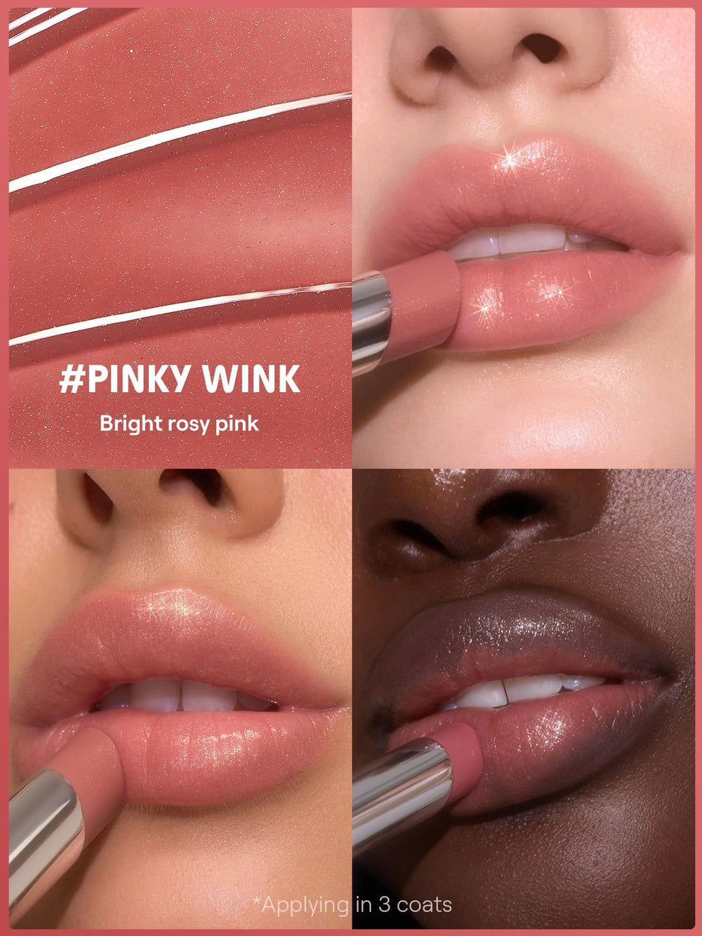 SHEGLAM shade swatch on arm displays Pinky Wink sheer pink and buildable coverage