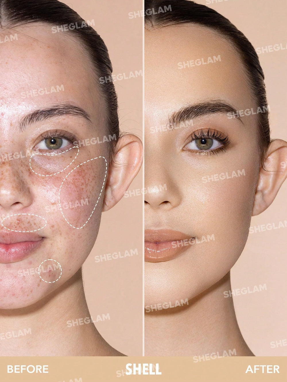 SHEGLAM sponge-head close-up highlighting precise application benefit