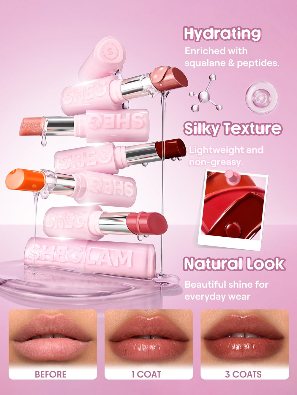 SHEGLAM lip oil in hand demonstrating compact size and travel convenience